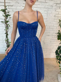 Blue sweetheart neck tulle short prom dress, blue bridesmaid dress