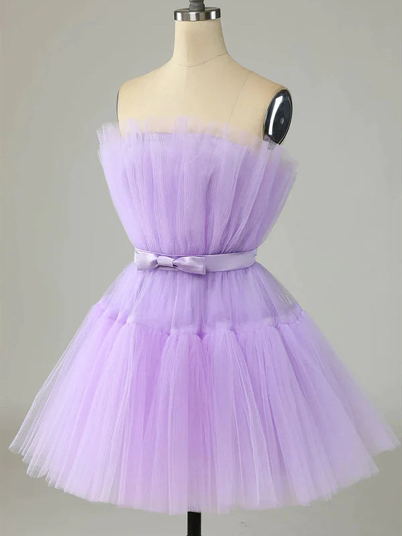 Purple tulle short prom dress purple formal homecoming dress