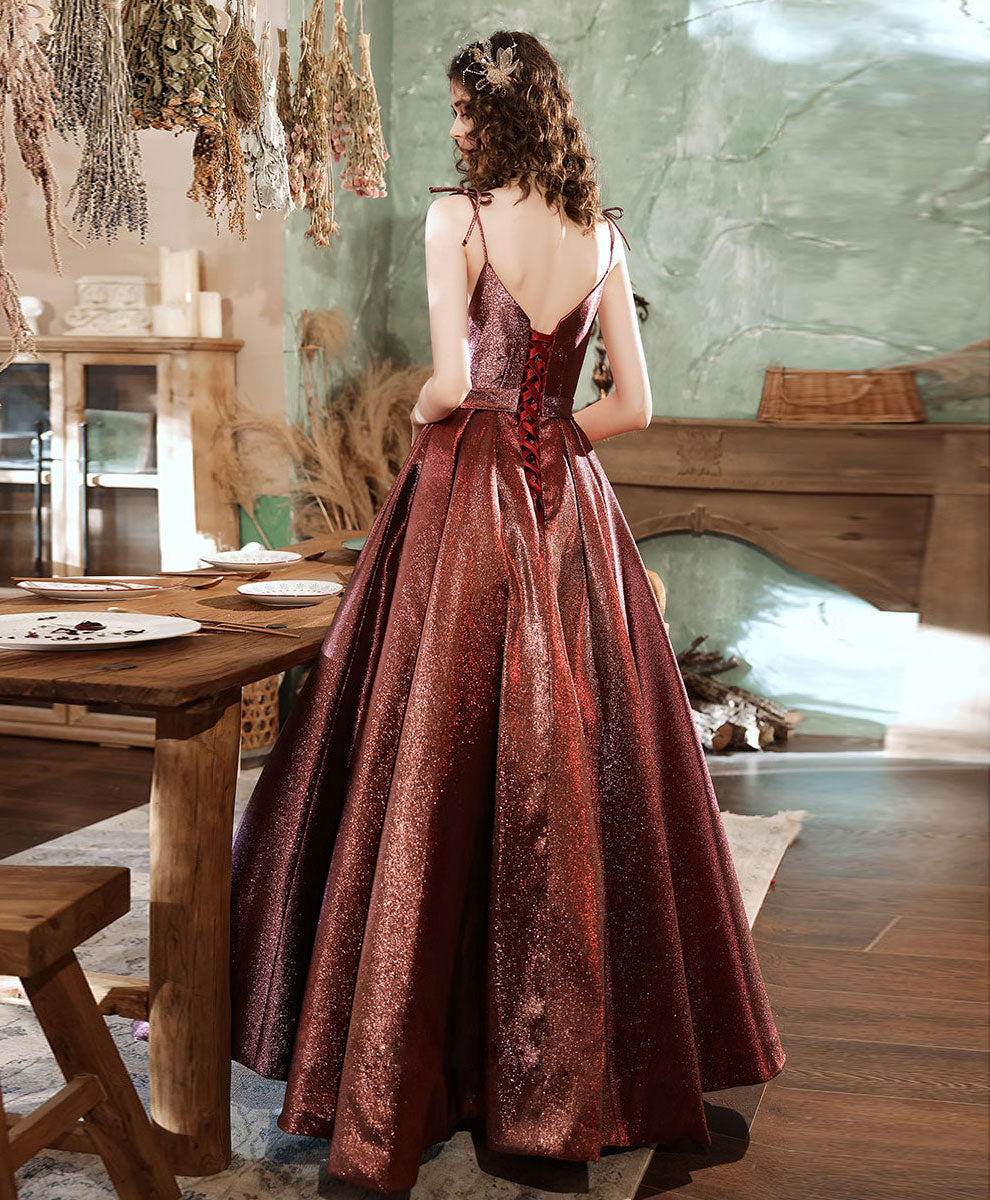 Simple v neck burgundy long prom dress burgundy evening dress