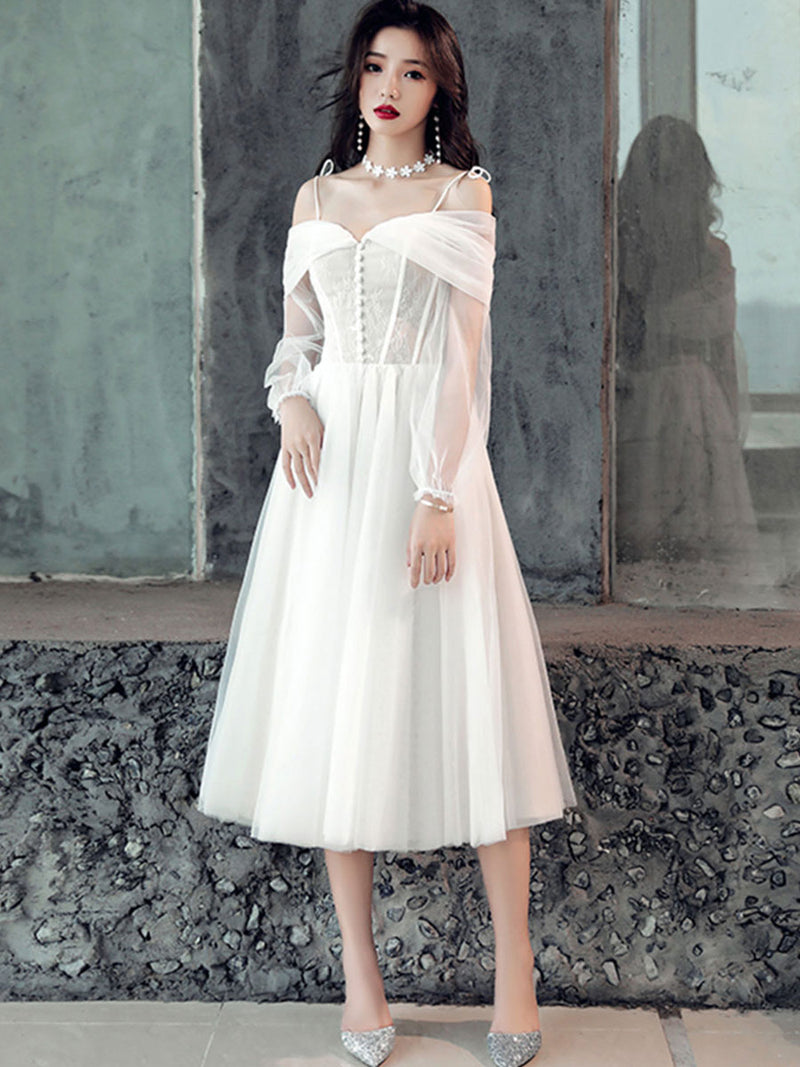White sweetheart off shoulder tulle short prom dress toptby White sweetheart off shoulder tulle short prom dress toptby