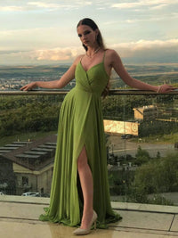Simple Green chiffon long prom dress green chiffon bridesmaid dress