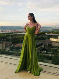 Simple Green chiffon long prom dress green chiffon bridesmaid dress