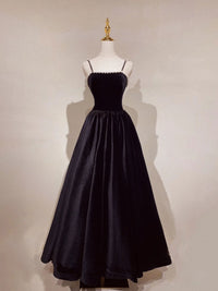 Simple black long prom dress, black evening dress