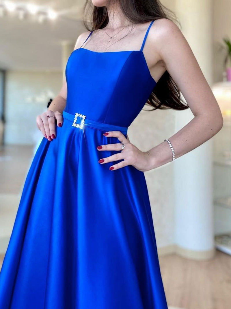 A Line Blue Satin Long Prom Dresses, Black Formal Dresses – toptby A Line Blue Satin Long Prom Dresses, Black Formal Dresses – toptby