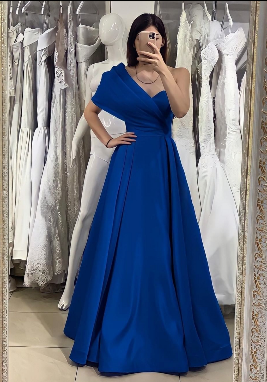 Aline Satin Blue Long Prom Dresses, Blue Formal Evening Dress – toptby