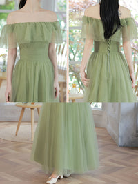 A-Line Tulle Green Long Prom Dress, Green Formal Evening Dress