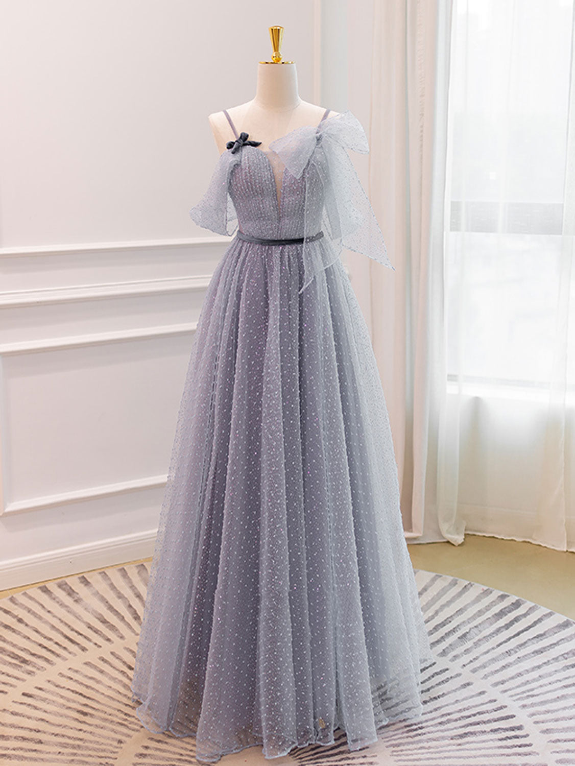 Gray A-Line Tulle Long Prom Dresses, Gray Formal Evening Dresses toptby Gray A-Line Tulle Long Prom Dresses, Gray Formal Evening Dresses toptby
