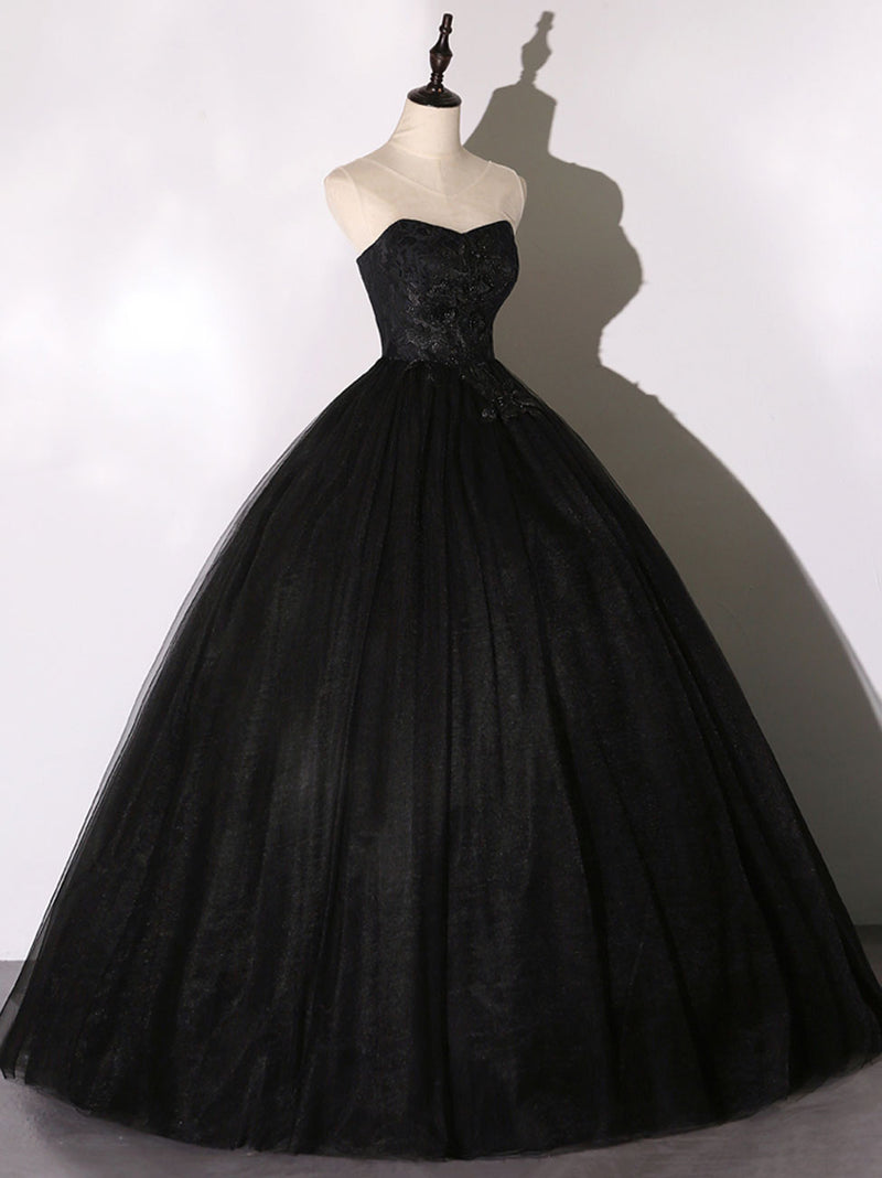 Black Tulle Lace Long Prom Dress, Black Lace Sweet 16 Dress toptby Black Tulle Lace Long Prom Dress, Black Lace Sweet 16 Dress toptby