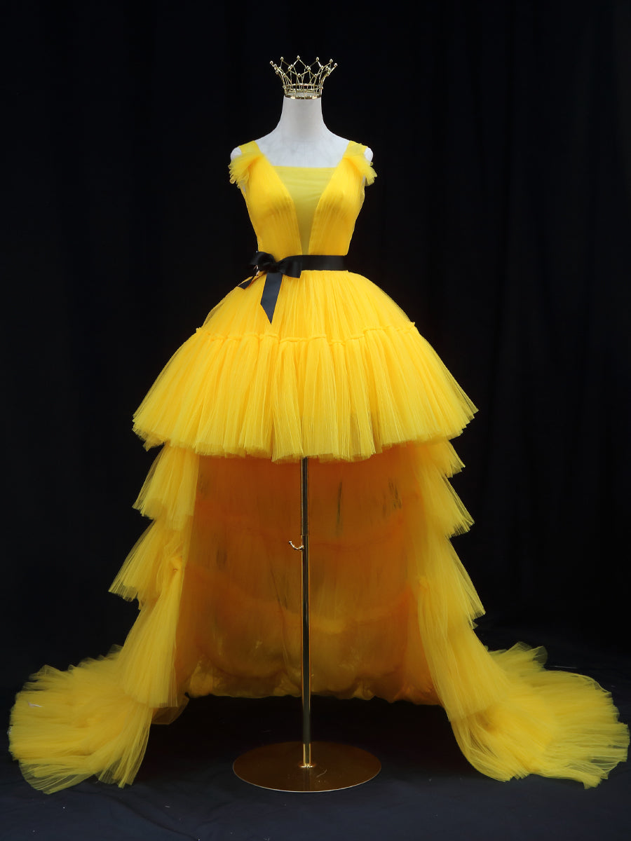 Yellow Tulle High Low Prom Dress, Yellow Formal Evening Dress Yellow Tulle High Low Prom Dress, Yellow Formal Evening Dress