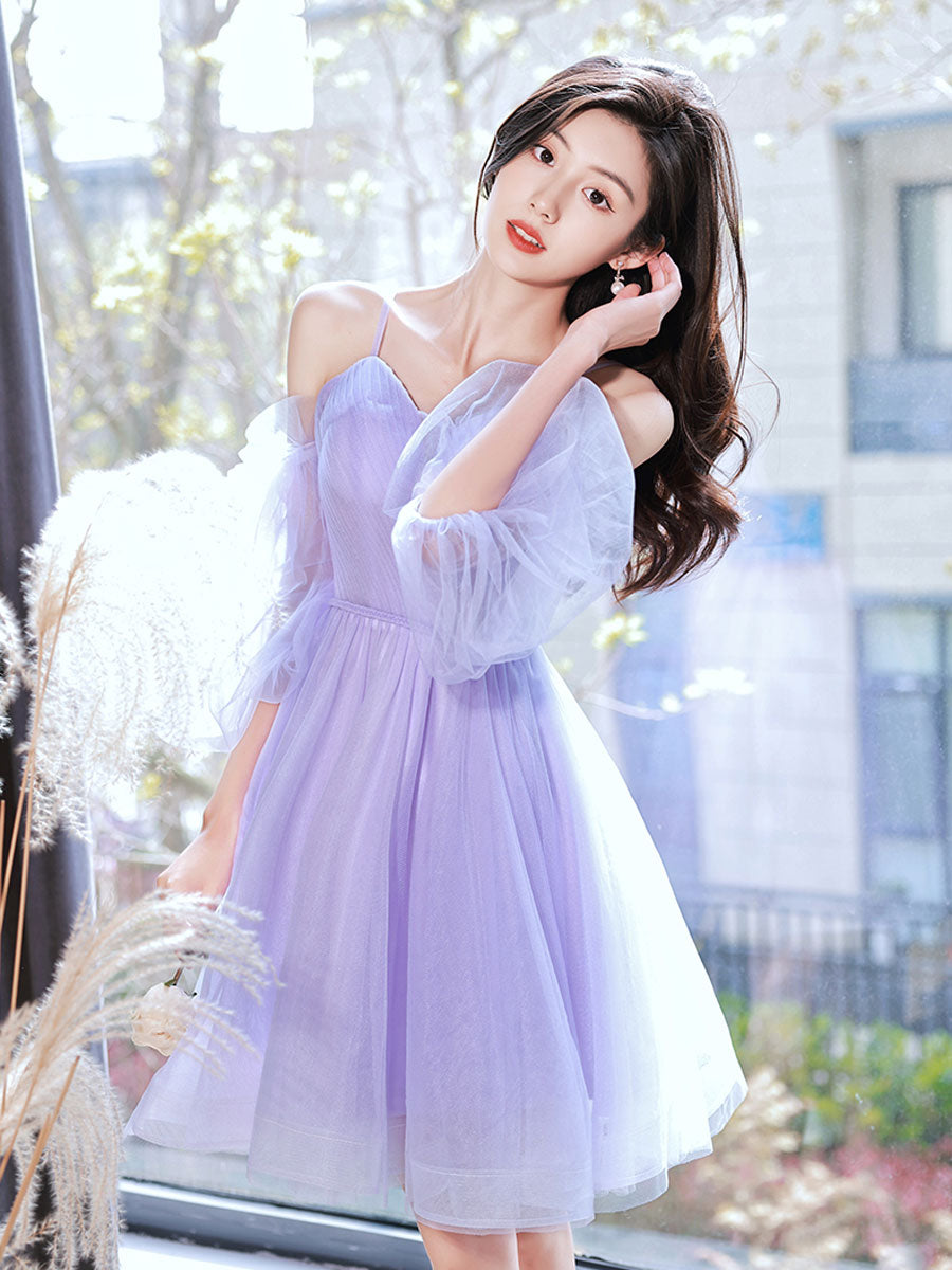 Purple tulle short prom dress, purple homecoming dress – toptby