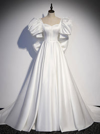 White  satin long prom dress, white long evening dress