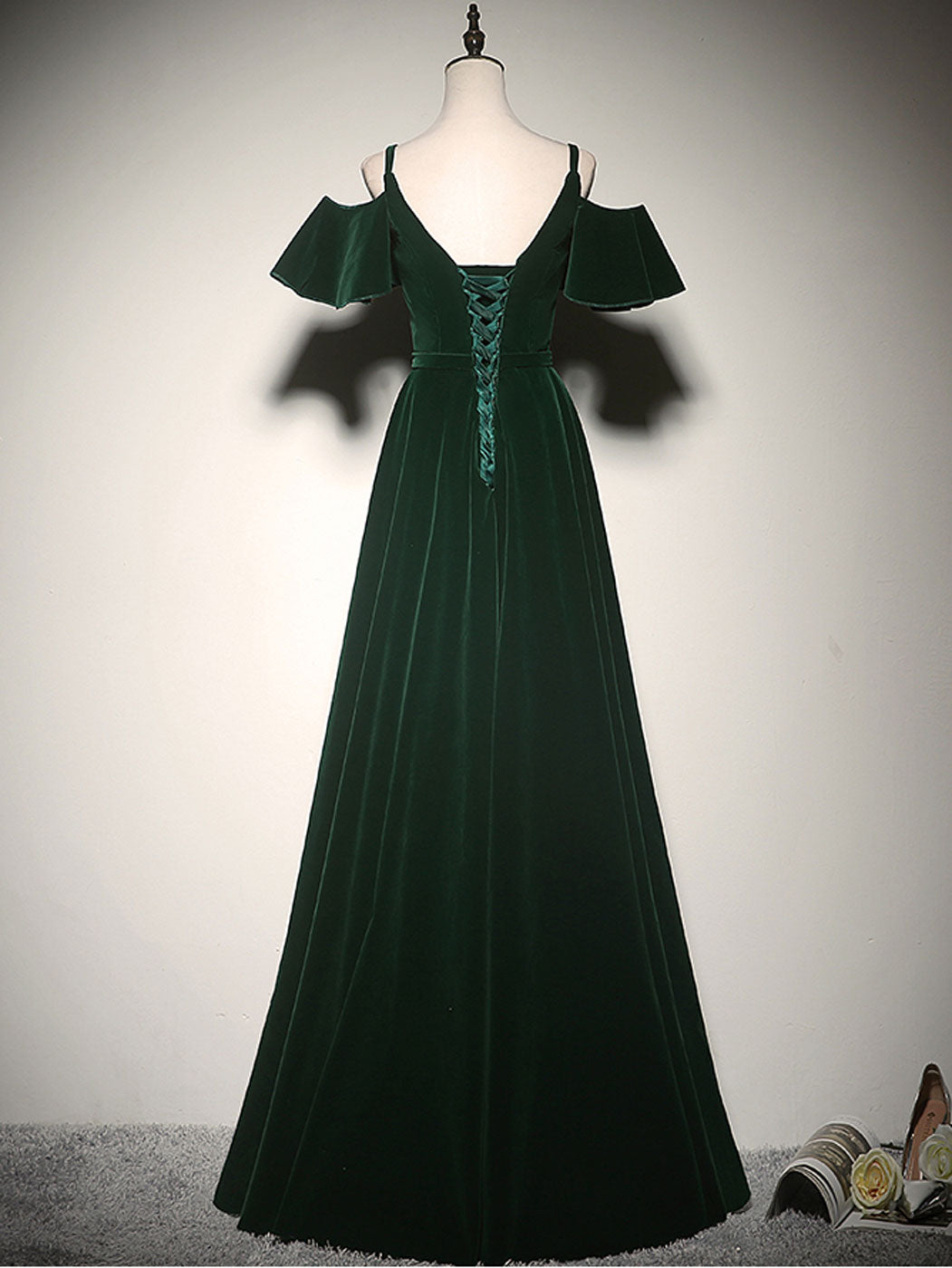 Green A-Line Velvet Long Prom Dresses, Green Formal Evening Dress toptby Green A-Line Velvet Long Prom Dresses, Green Formal Evening Dress toptby