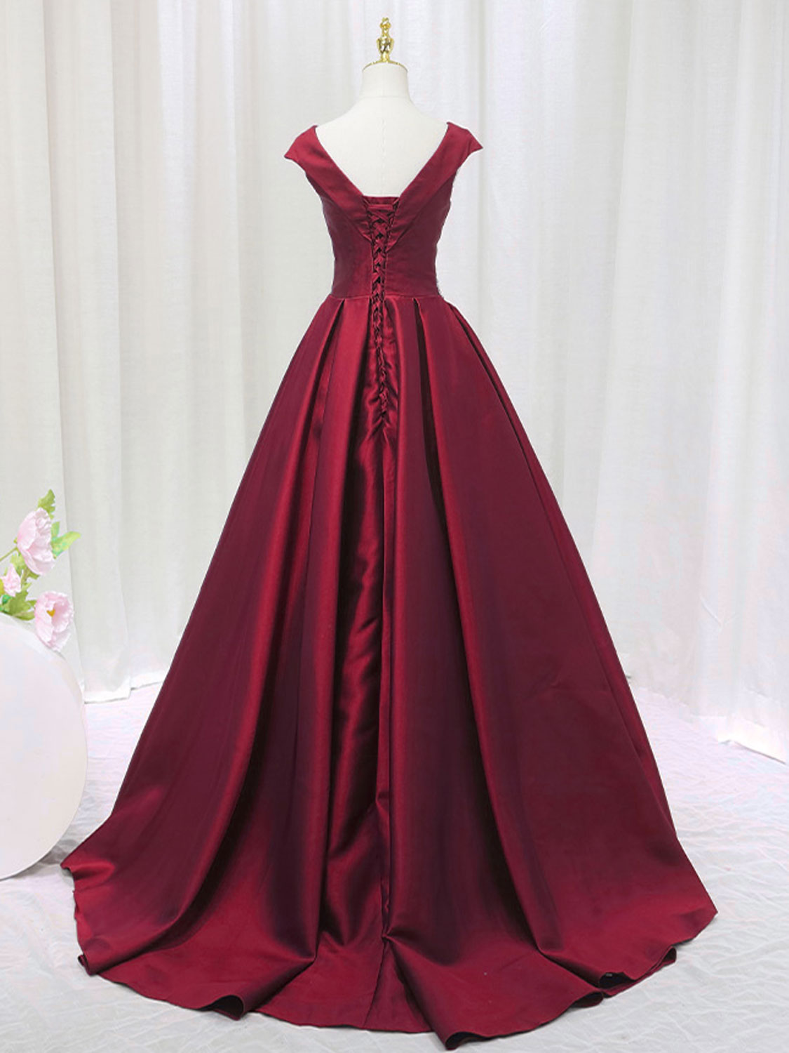 A-Line Satin V Neck Burgundy Long Prom Dress, Burgundy Formal Dresses toptby A-Line Satin V Neck Burgundy Long Prom Dress, Burgundy Formal Dresses toptby