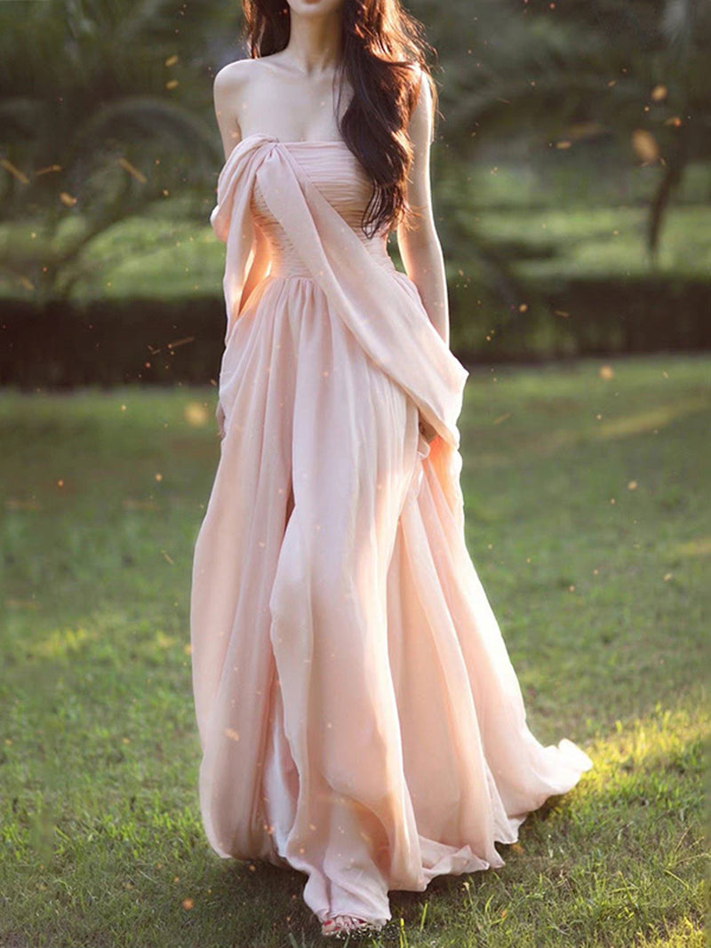 Simple Chiffon Pink Long Prom Dresses, Pink Formal Evening Dress