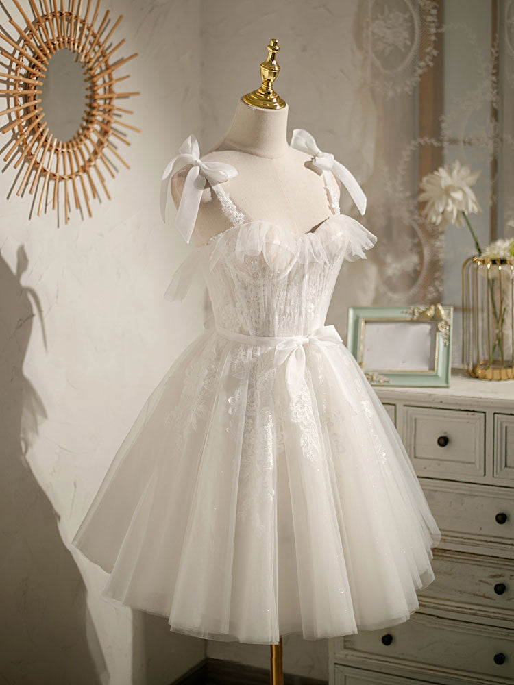 White sweetheart neck tulle lace short prom dress, white tulle formal dress White sweetheart neck tulle lace short prom dress, white tulle formal dress