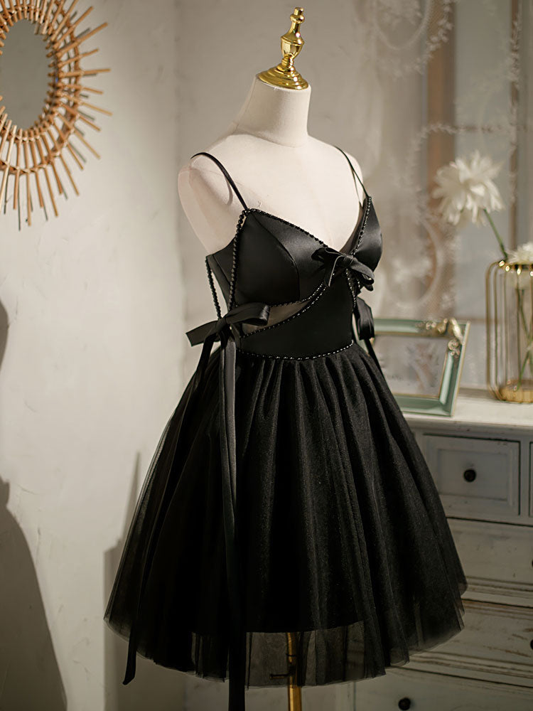 Black tulle short prom dress, black homecoming dress