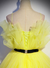 Yellow tulle long prom dress, yellow tulle formal dress