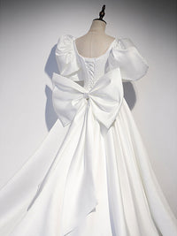 White  satin long prom dress, white long evening dress