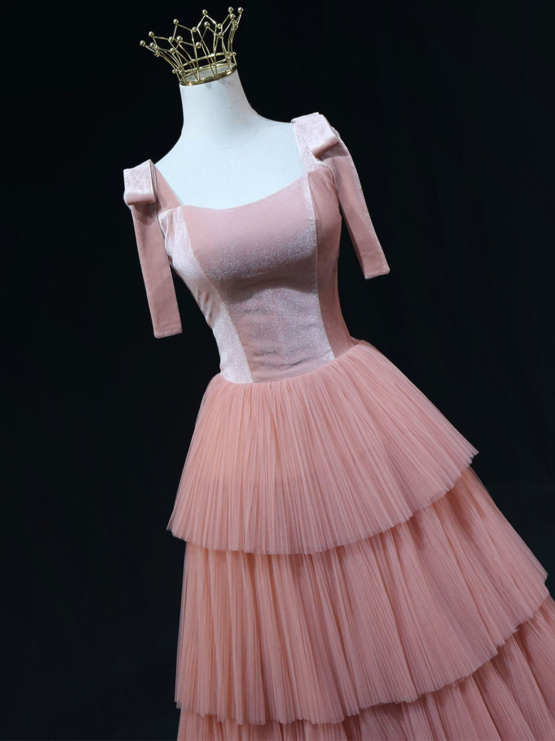 A Line Pink Tulle Long Prom Dresses, Pink Formal Graduation Dresses
