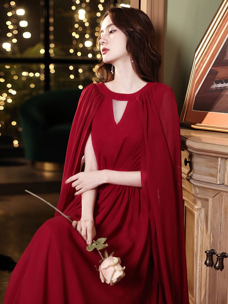 Burgundy Aline chiffon long prom dress, burgundy evening dress