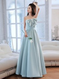 Blue A line long prom dress, blue formal party dress