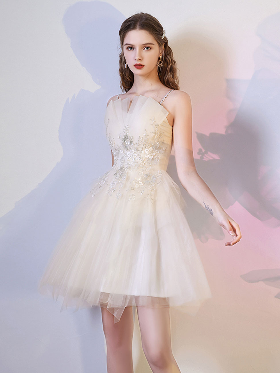 Champagne Mini/Short Prom Dresses, Cute Champagne Homecoming Dresses toptby Champagne Mini/Short Prom Dresses, Cute Champagne Homecoming Dresses toptby