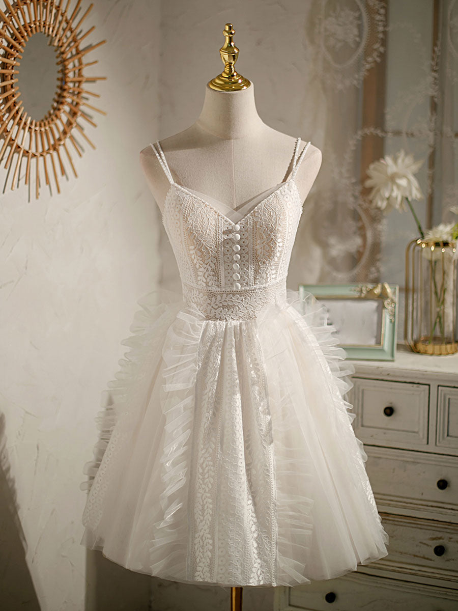 ivory v neck tulle lace short prom dress lace cocktail dress