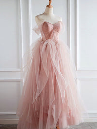 Pink sweetheart neck tulle long prom dress, pink tulle formal dress toptby Pink sweetheart neck tulle long prom dress, pink tulle formal dress toptby