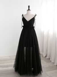 A-Line Black Tulle Long Prom Dresses, Black Formal Evening Dresses