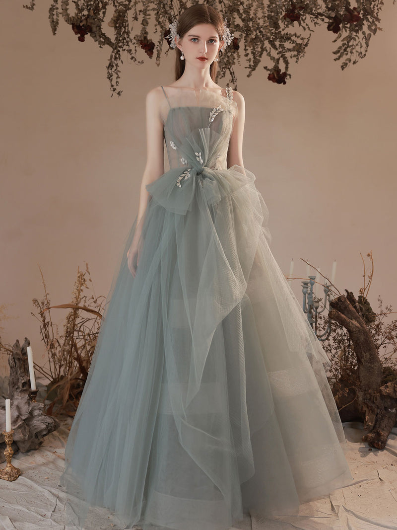 Gray green tulle long prom dress, gray green tulle formal dress toptby Gray green tulle long prom dress, gray green tulle formal dress toptby