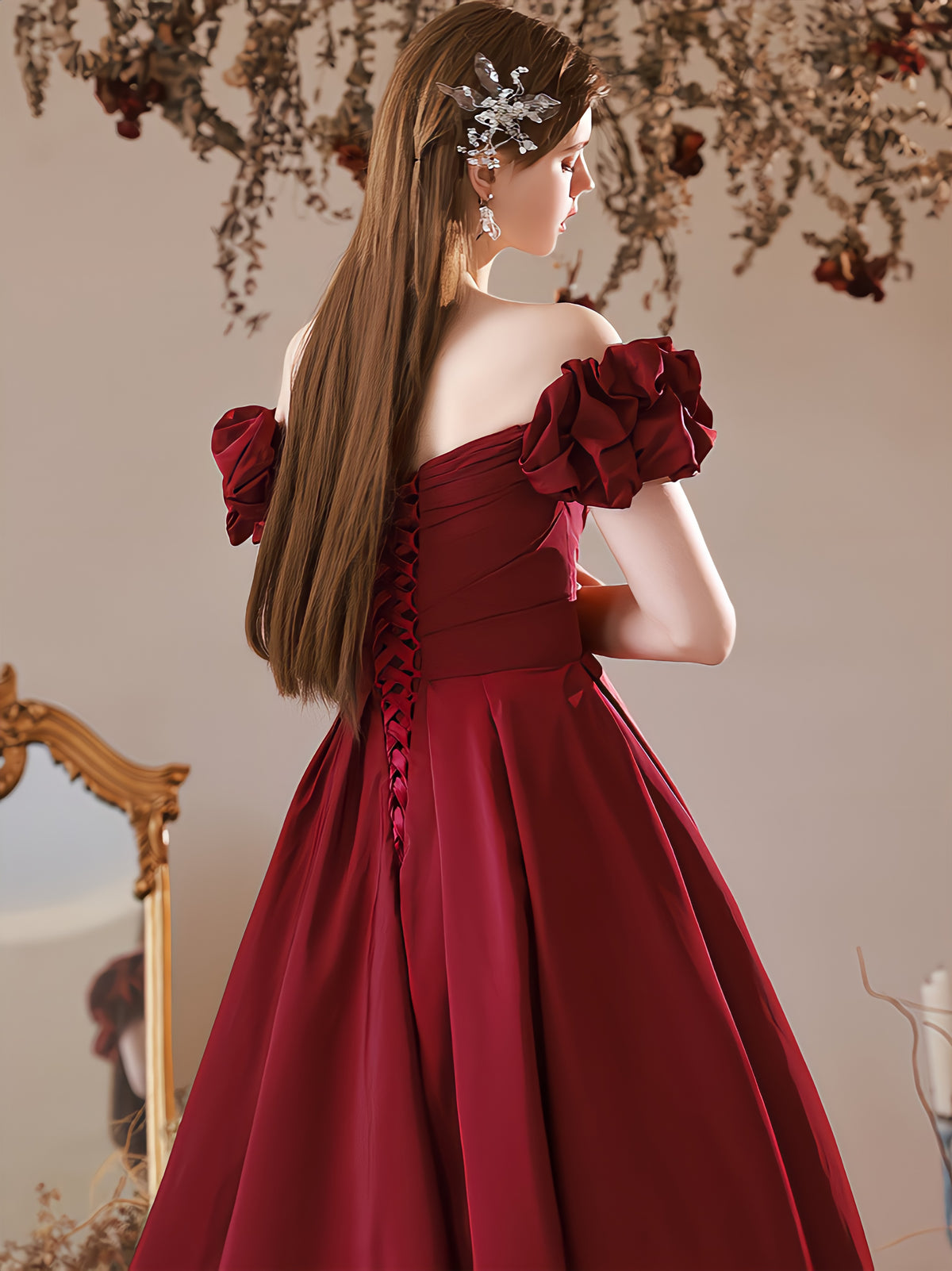 Burgundy Off Shoulder Satin Long Prom Dresses, Burgundy Formal Evening toptby Burgundy Off Shoulder Satin Long Prom Dresses, Burgundy Formal Evening toptby