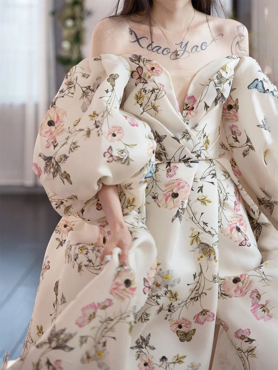 Unique sweetheart neck puff sleeves long prom dress printing evening d toptby Unique sweetheart neck puff sleeves long prom dress printing evening d toptby