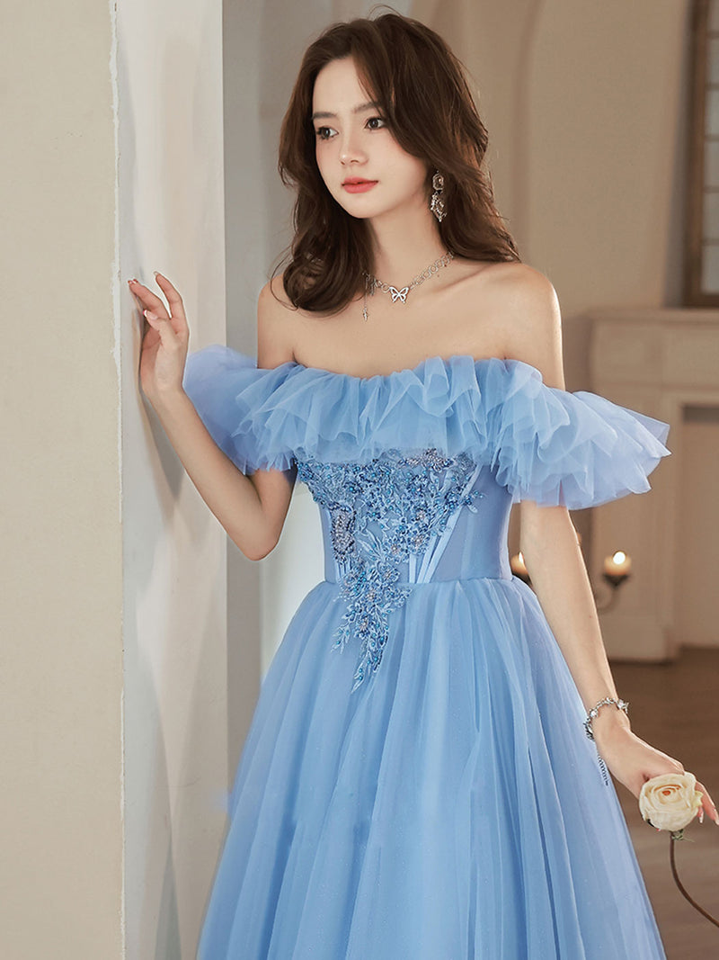Blue Tulle Formal Evening Dresses