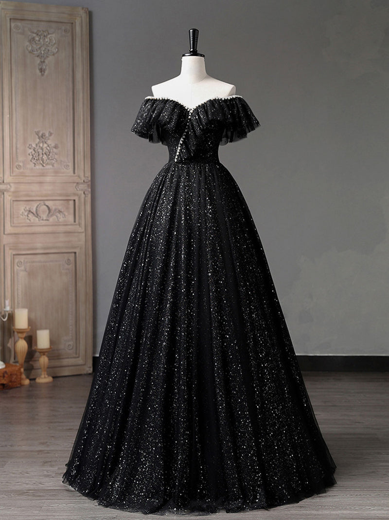 Black Off Shoulder Tulle Long Prom Dress, Black Formal Evening Dresses toptby Black Off Shoulder Tulle Long Prom Dress, Black Formal Evening Dresses toptby