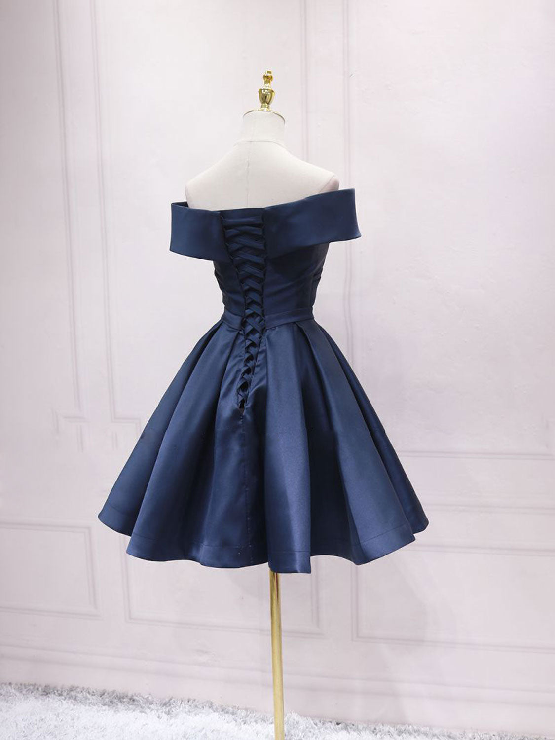 Simple blue off shoulder satin short prom dress blue bridesmaid dress toptby Simple blue off shoulder satin short prom dress blue bridesmaid dress toptby