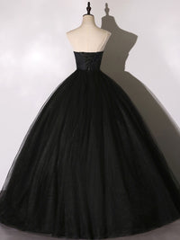 Black Tulle Lace Long Prom Dress, Black Lace Sweet 16 Dress