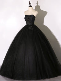 Black Tulle Lace Long Prom Dress, Black Lace Sweet 16 Dress