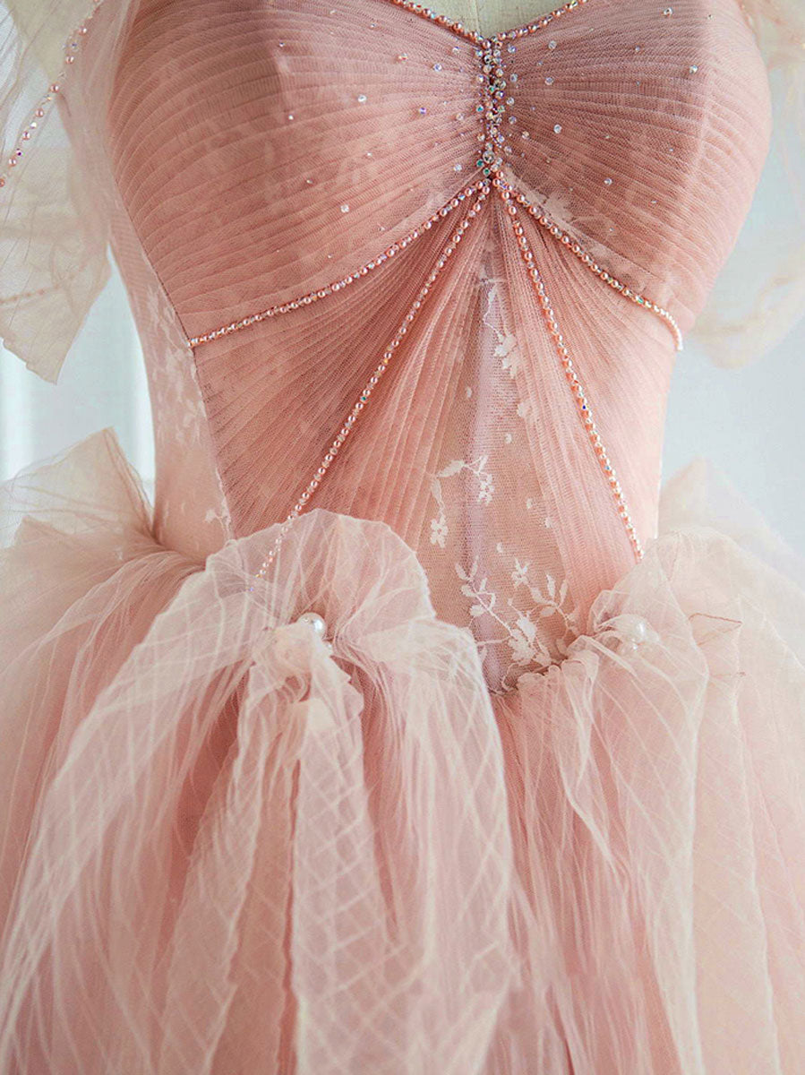 Pink sweetheart neck tulle long prom dress, pink tulle formal dress – toptby Pink sweetheart neck tulle long prom dress, pink tulle formal dress – toptby