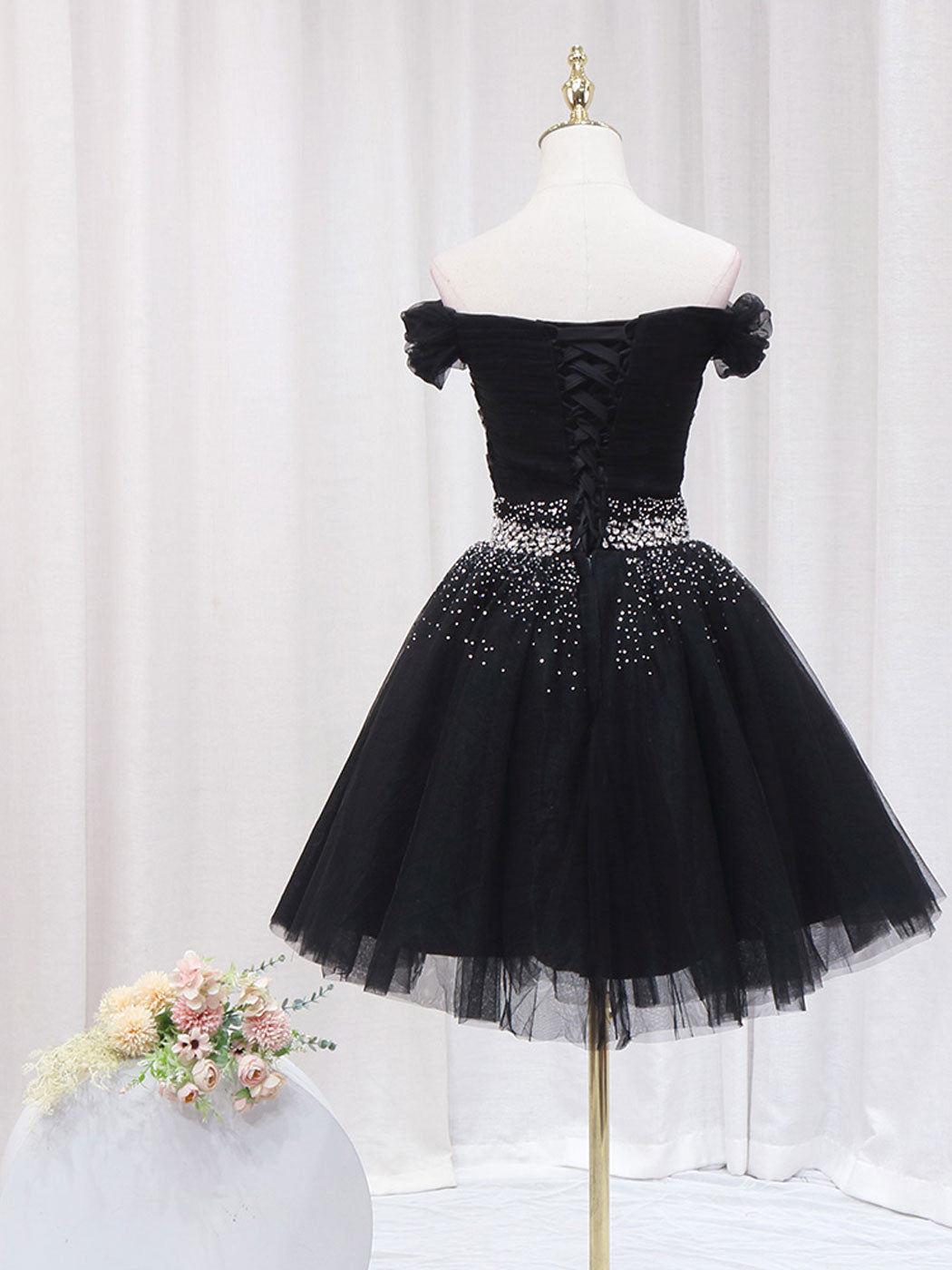 Black V Neck Short Prom Dress, Black Homecoming Dress with Sequin