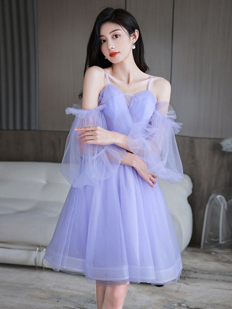 Purple tulle short prom dress, purple homecoming dress