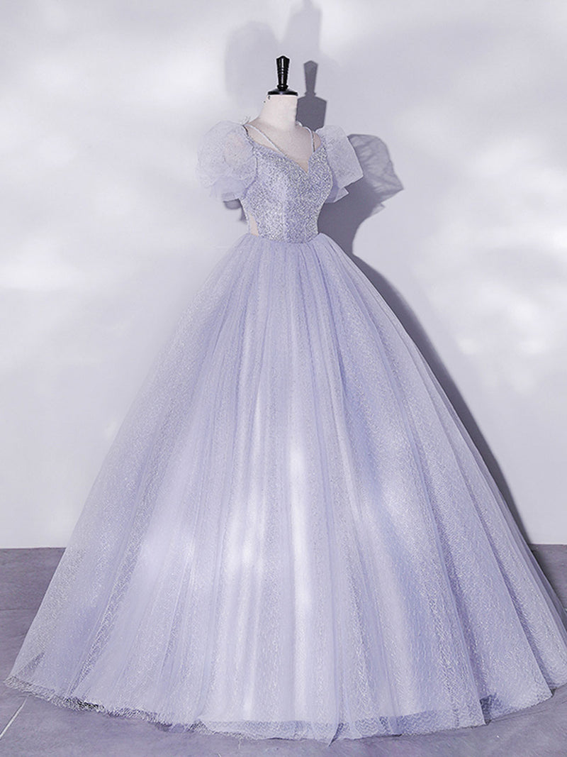 Light Purple Tulle Long Prom Dresses, Purple Tulle Formal Dresses – toptby