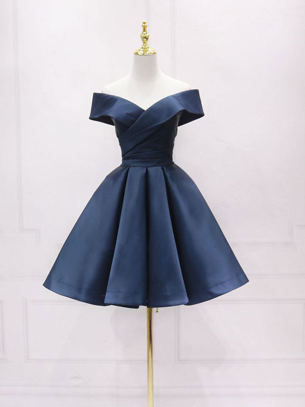 Simple blue off shoulder satin short prom dress blue bridesmaid dress toptby Simple blue off shoulder satin short prom dress blue bridesmaid dress toptby