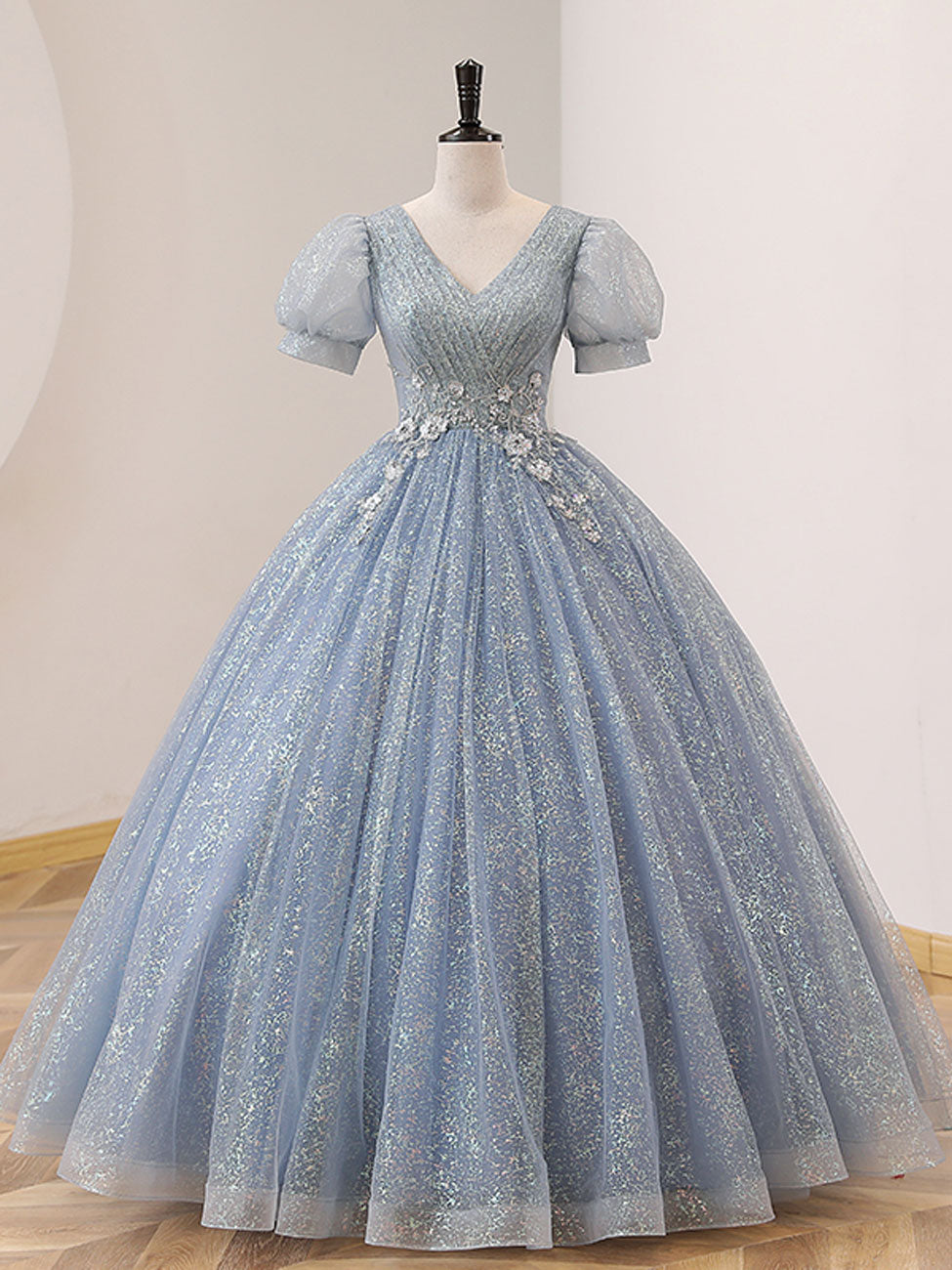 Gray Blue Tulle Lace sequin Long Prom Dress, Blue Formal Sweet 16 Dres toptby Gray Blue Tulle Lace sequin Long Prom Dress, Blue Formal Sweet 16 Dres toptby