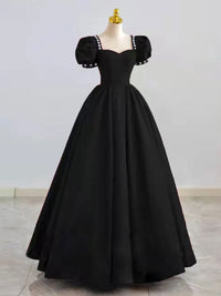 Black satin long prom dress, black evening dress