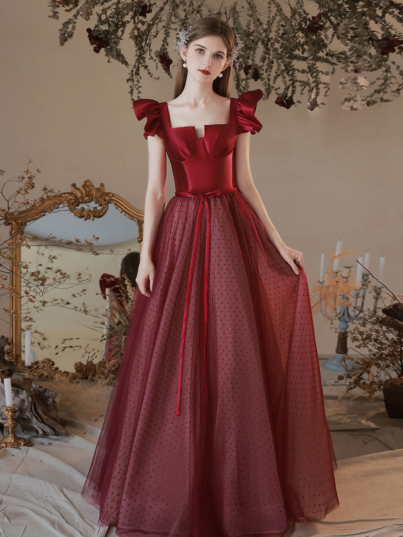 Aline Square Neckline Burgundy Long Prom Dresses, Burgundy Formal Even toptby Aline Square Neckline Burgundy Long Prom Dresses, Burgundy Formal Even toptby
