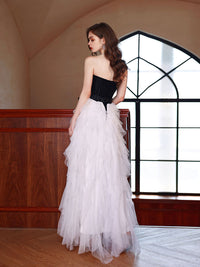 White A line tulle long prom dress white tulle formal party dress