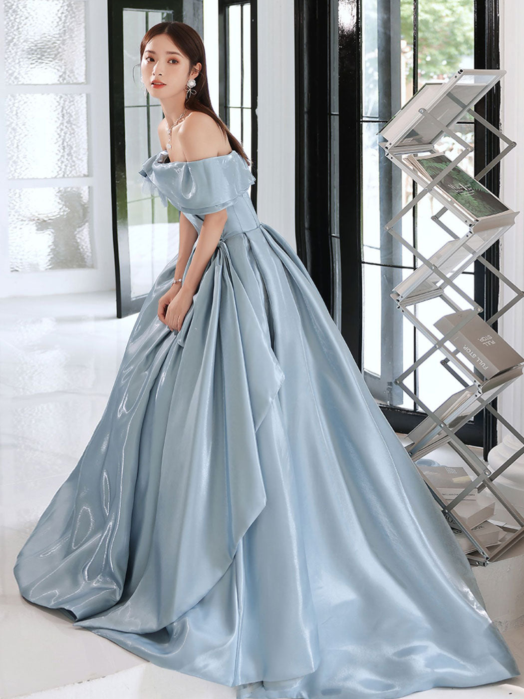 Blue  Satin Long Prom Dress, Blue Formal Evening Dresses