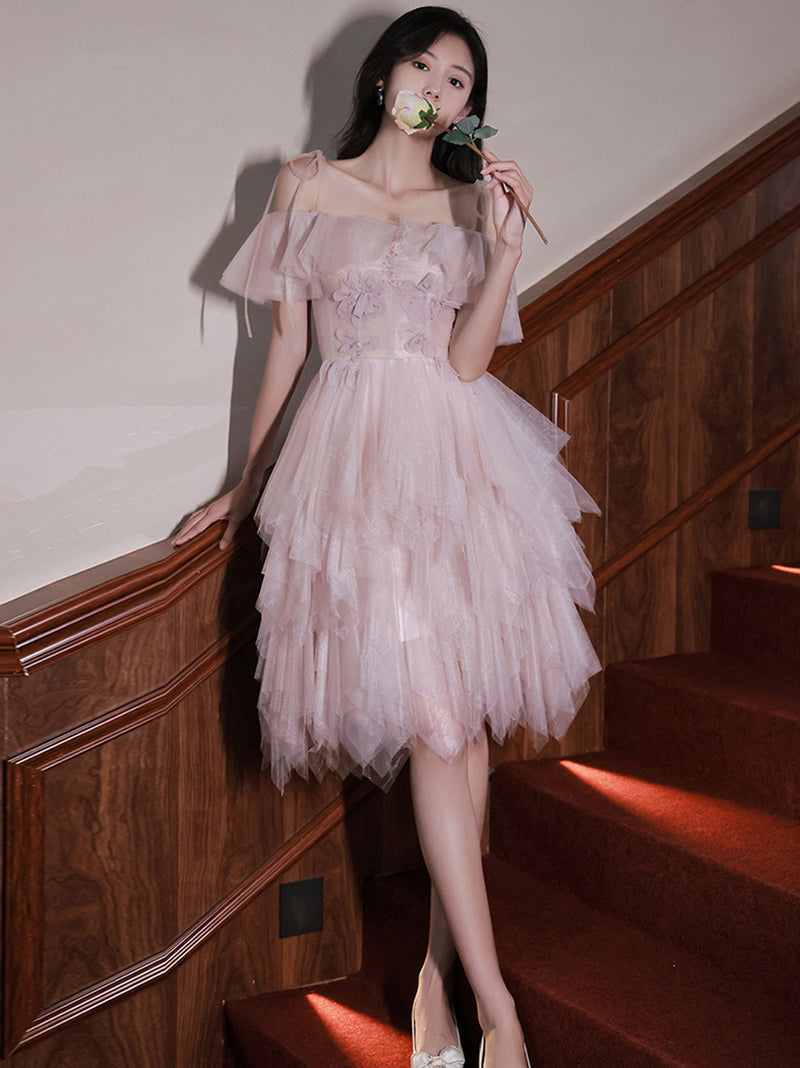 Pink tulle off shoulder short prom dress pink cocktail dress – toptby Pink tulle off shoulder short prom dress pink cocktail dress – toptby