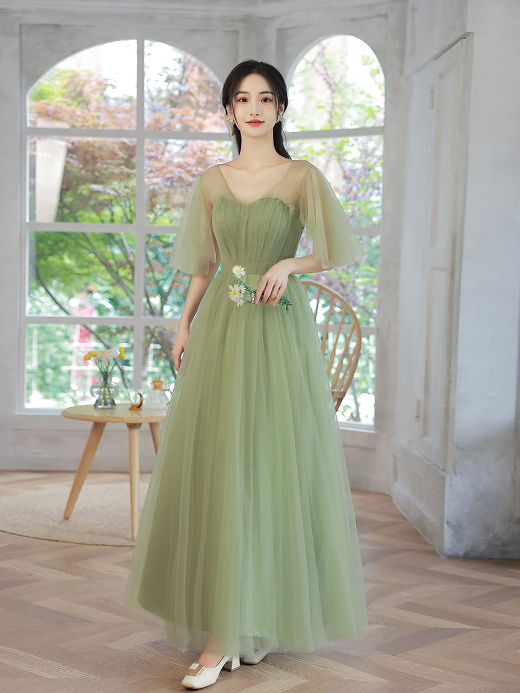 A-Line Tulle Green Long Prom Dress, Green Formal Evening Dress toptby A-Line Tulle Green Long Prom Dress, Green Formal Evening Dress toptby