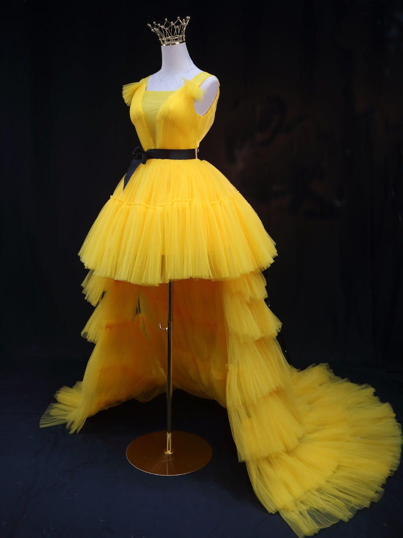 Yellow Tulle High Low Prom Dress